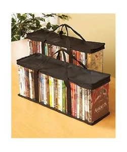 DVD Storage Bags Clear 2Pk 40- VHS Tape Capacity Zipper Closure Section Dividers - Picture 1 of 3