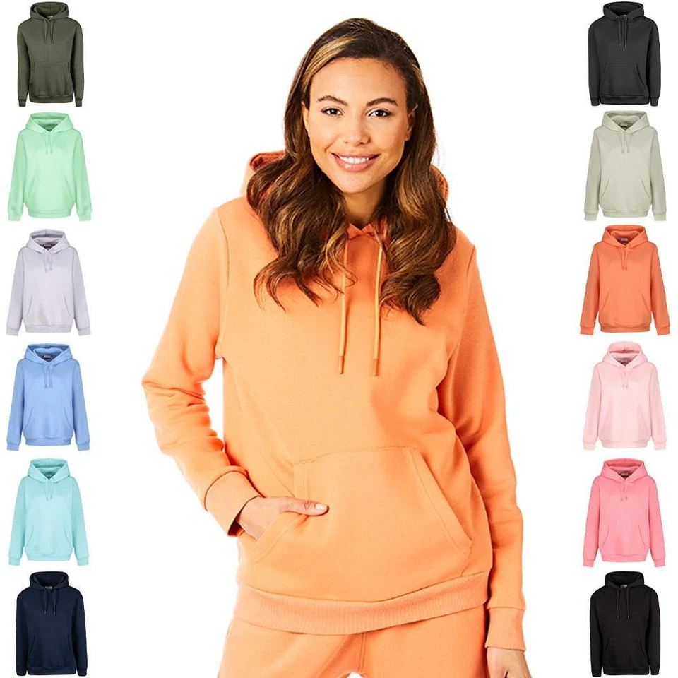 Ladies Hooded Hoody Light & Shade Pullover Plain Casual Hoodie Sweater