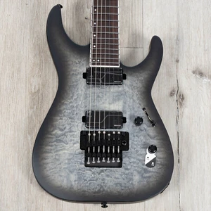 ESP LTD Deluxe M-1007 Baritone 7-String Guitar, Quilt Maple Charcoal Burst Satin - Picture 1 of 9