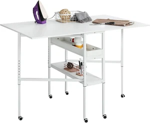 Adjustable Folding Craft Table w/ Storage for Sewing Fabric Cutting &Home Office - Picture 1 of 5