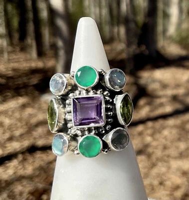 Anillo Nicky Butler de plata de ley, piedra lunar, amatista, peridoto talla 6 Foto 1 de 4