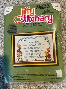 TWO LASTING GIFTS - JIFFY CREWEL EMBROIDERY KIT - VINTAGE, NEW - Picture 1 of 2
