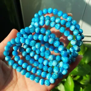 Handmade Natural Apatite Stone Beaded Bracelet Blue Gemstone Stretch Bracelet - Picture 1 of 4