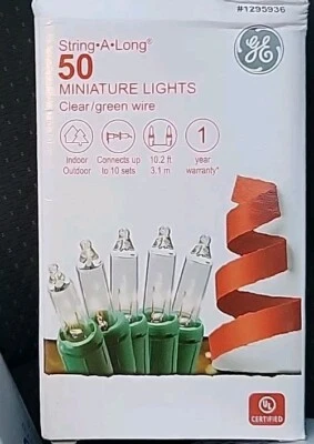 GE String A Long 50 Clear Mini Lights with Green Wire Cord Christmas - Image 1 of 2