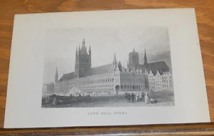 c1840 Stampa antica///MUNICIPIO, YPRES, BELGIO - Foto 1 di 1