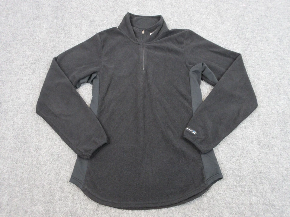 DE COLECCIÓN Suéter Nike Niñas Pequeño Negro Cuarto Cremallera Polar Exterior Swoosh Logo Foto 1 de 4