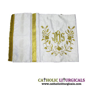 NEW WHITE Humeral Veil with IHS embroidery,voile huméral,velo omerale