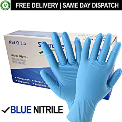 1000 DISPOSABLE NITRILE GLOVES POWDER LATEX FREE BLUE MEDICAL SURGICAL SIZE S-XL - Image 1 of 4