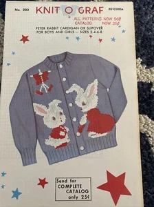 Knit-O-Graf #203 Vintage Peter Rabbit Sweater Knitting Pattern! - Picture 1 of 2