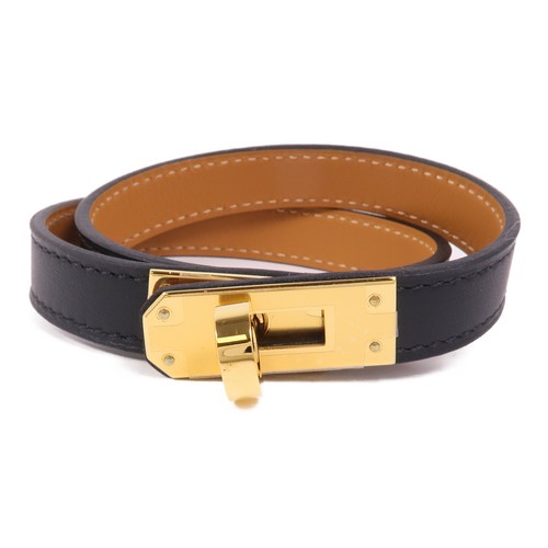 HERMÈS Bracciale HERMES GHW Kelly Doppio Tour Veau Swift Pelle Noir Nero