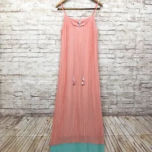 Zauberhaftes Damen Maxikleid Größe L Spaghettiträger Plissee Quasten Frühling Pfirsich Neu mit Etikett - Bild 1 von 7