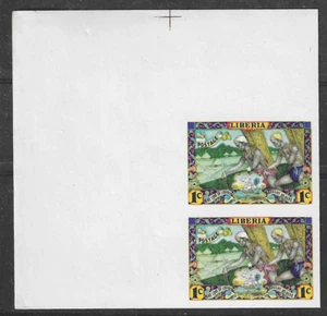 Liberia 1949 1c Founder's issue, pink color MISSING, IMPERF PROOF pair, NH #309 - Picture 1 of 1