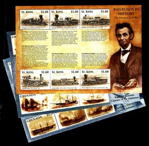Set of 3 Civil War Panes Grenada #3251a, 3253a & St. Kitts #478a $70.00 (E#002) - Picture 1 of 4
