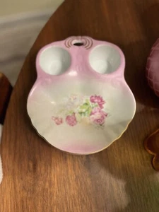 Vintage R S Prussia Divided Dipping Dish Pink with Floral Design - Picture 1 of 5