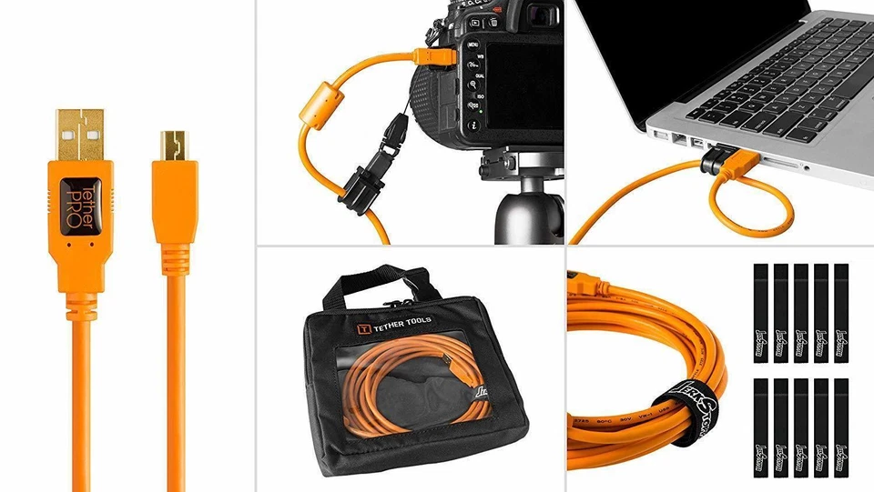 Tether Tools Starter Tethering Kit w/ USB 2.0 Mini-B 5 Pin Cable (15 Ft/Orange) - Image 1 of 1