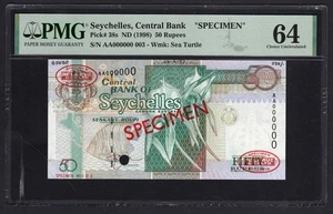 Seychelles 50 Rupees ND(1998)  P38s "Specimen N.003" Uncirculated Grade 64 - Picture 1 of 2