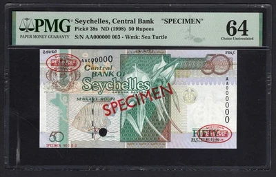 Seychelles 50 Rupees ND(1998)  P38s "Specimen N.003" Uncirculated Grade 64 - Image 1 of 2