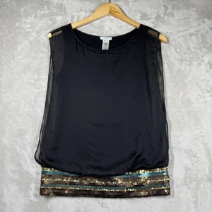 Vintage Cache Blouson Top Women's Black S Sleeveless Chiffon Layered Embellished - Picture 1 of 12