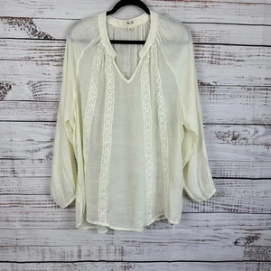 Women's PER SE Cream V Neck Sheer Boho Embroidered Flowy Blouse Casual Size 1X - Picture 1 of 5