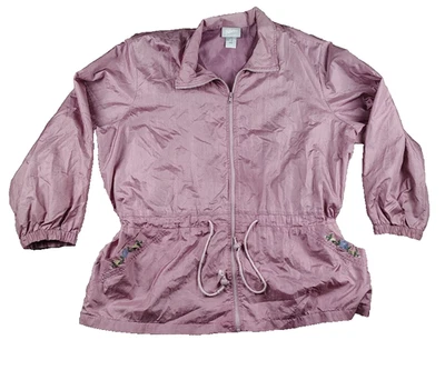 Chaqueta cortavientos Blair para mujer 2XL rosa brillante corbata cintura floral nailon Foto 1 de 4