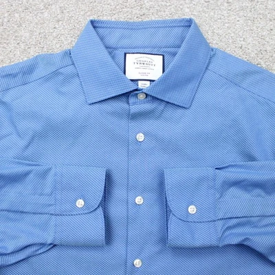 Camisa de vestir Charles Tyrwhitt para hombre 17 1/2, 34 azul calce clásico algodón sin planchar L/S Foto 1 de 4