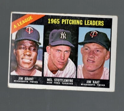 1966 Topps Baseball # 224 AL Pitching Leaders Grant/Kaat/Stottlemeyre Foto 1 de 2