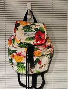 Mochila pequeña con cordón diseño local lona algodón blanco estampado hawaiano - Imagen 1 de 10