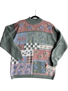 Suéter Alfred Dunner Vintage Floral Bordado Abuela Tejido Salvia Talla XL NUEVO - Imagen 1 de 7