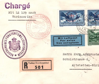 ZEPPELIN HINDENBURG Cover *LIECHTENSTEIN* Treaty Air OFFICIALS 1936 USA KZ419 - Image 1 of 4