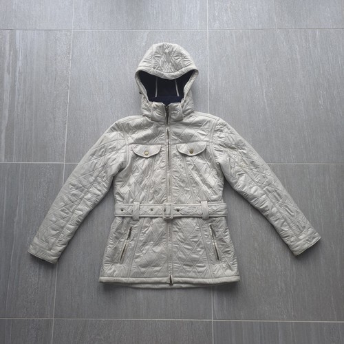 OFF WHITE Barbour Grace Polarquilt giacca bianco sporco donna UK 12 cintura con cappuccio