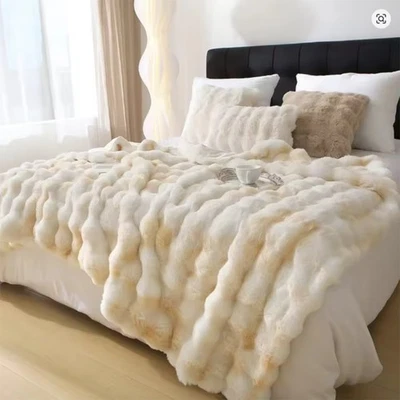 Acogedora manta de lana burbuja sofá sofá de piel sintética mullido suave decorativo cama Foto 1 de 3