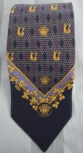 Cravatta Versace lusso malva/oro stampa vintage 100% seta, Made in Italy - Foto 1 di 5