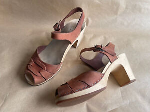 Hasbeens Peep Toe Leather Sandals Size 38 | 7-7.5 Nature Color