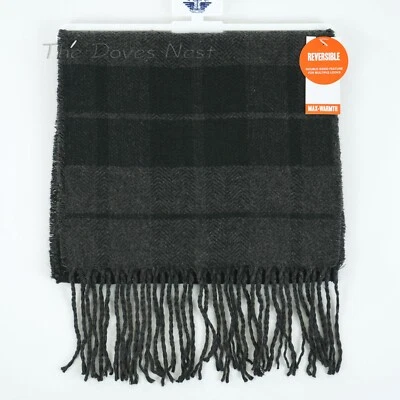 BUFANDA REVERSIBLE DE INVIERNO A CUADROS NEGROS Y GRISES DOCKERS para hombre con flecos MÁXIMO CALOR Foto 1 de 4