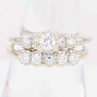.75ctw Diamond Solitaire with Accents Wedding Set Rings 14k White Gold Size 9.25 - Image 1 of 4