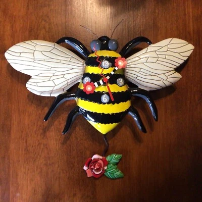 Allen Designs Bumblebee "Buzz" The Bee Rose Pendulum Wall Clock 12.75” Tall, New - Image 1 of 4