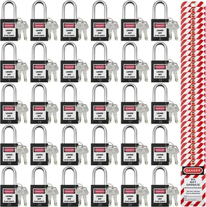 30-PACK Keyed Different Lockout Tagout Locks, Loto Safe Padlocks w/ Tags, Black - Picture 1 of 7