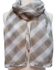 Hand Block Printed Scarf -  Diagonal Mink- 18" x 72" - cotton/silk - Picture 1 of 3