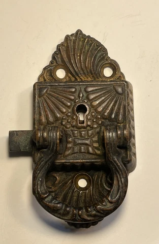 Antique Vintage Victorian Cast Brass Ice Box Cabinet Latch Lock  Restoration Cover