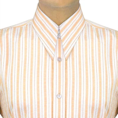 70s Retro Mod Men's Gangster Spear Point Dagger Collar Orange Dot Stripes Shirt - image 1 of 4