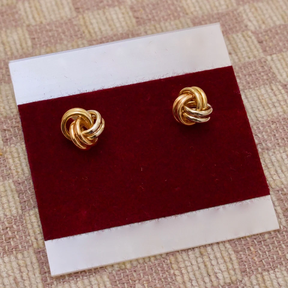 NUEVOS PENDIENTES POSTE NUDO AMOR ORO TRICOLOR CATORCE QUILATES 9mm Foto 1 de 1