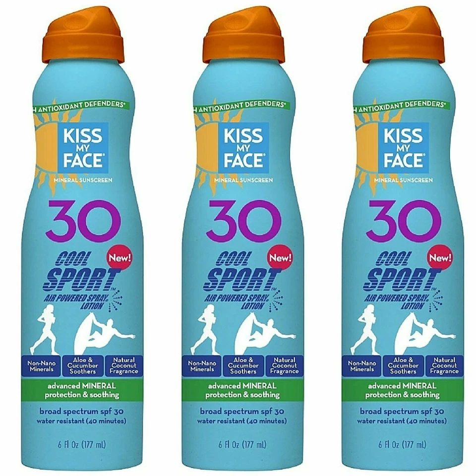 X 3 Kiss My Face Cool Sport Air Powered Protector Solar Spray Loción FPS 30 - Paquete de 3 Foto 1 de 1