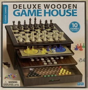 Deluxe Wooden Game House (10 Games) chess checker pachisi dice solitaire & more - Picture 1 of 6