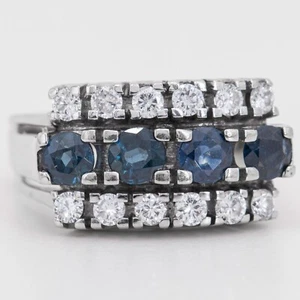 Gr. 57 - Vintage Brillant Ring Diamant 0,60 ct. & Saphir in Weißgold 585/14K - Picture 1 of 9