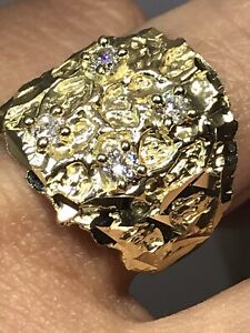 GoLD mens Nugget ring 10k yellow solid simulated diamond 9 ask 6 7 8 10 11 12 