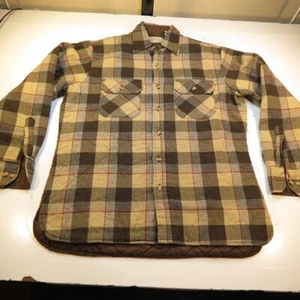 VINTAGE SEARS QUILT LINED FLANNEL JACKET SHIRT SHACKET M Plaid Brown Lumberjack - Picture 1 of 8