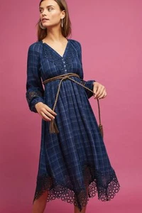 NWT Anthropologie Plaid Kerchief Dress, by Akemi+Kin - Blue motif, size 4 - Picture 1 of 4