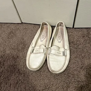 TOD'S Flats Moccasins Loafers White Leather TODS Driving Shoes 38 - Picture 1 of 5
