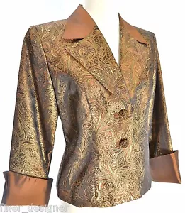 JS Collections Blazer jacket evening top rhinestone button copper metallic 6 NEW - Picture 1 of 6