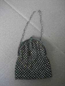 Ancienne Bourse Minaudière Porte monnaie en Argent Maille & Strass - Imagen 1 de 8